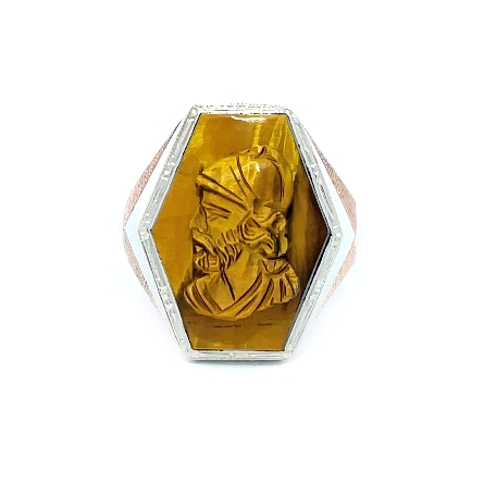 14K White and Rose Gold Estate Tigers Eye Carve...