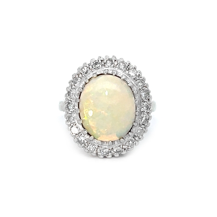 14K White Gold Estate Oval Opal Halo Prong Set ...