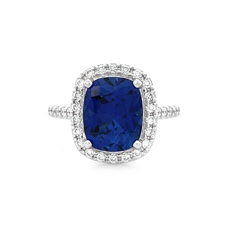 14K White Gold Estate Synthetic Sapphire Halo R...