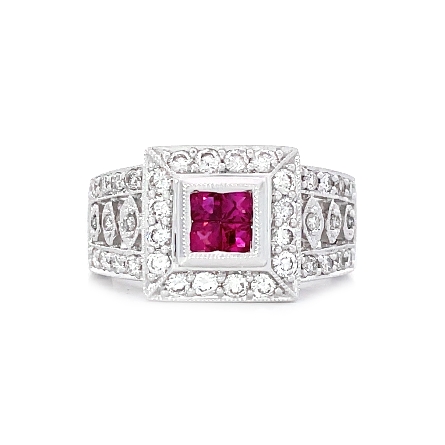 18K White Gold Estate Invisible Set Ruby Sqaure...