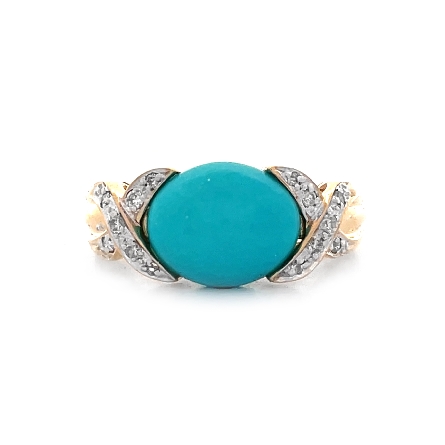 14K Yellow Gold Estate Oval Turquoise X Design ...
