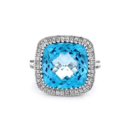 14K White Gold Estate Blue Topaz Halo Ring w/68...