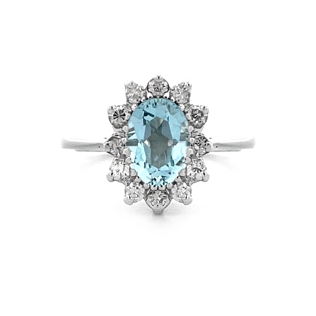 14K White Gold Estate Aquamarine Prong Set Halo...