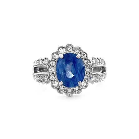 18K White Gold Estate Sapphire Halo Ring w/Diam...
