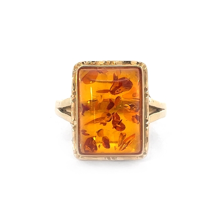 14K Yellow Gold Estate Amber Split Shank Caboch...