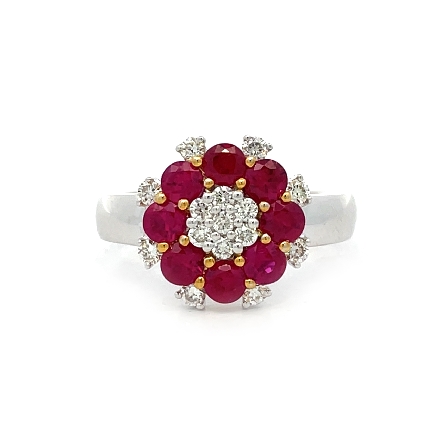 18K Yellow and White Gold Estate Ruby Cluster F...