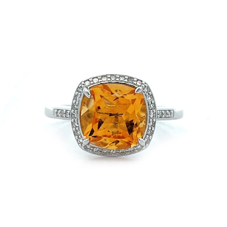 10K White Gold Estate Citrine Halo Ring w/Diams...