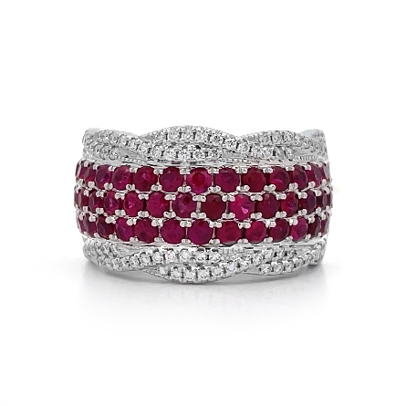 14K White Gold Estate Ruby 3Row Wide Pave Set T...