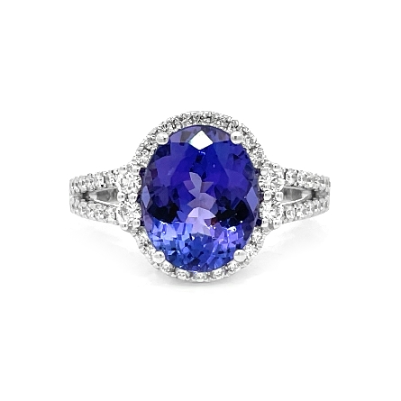 14K White Gold Estate Tanzanite Oval Halo with ...