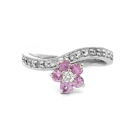 18K White Gold Estate Curved Cluster Flower and...