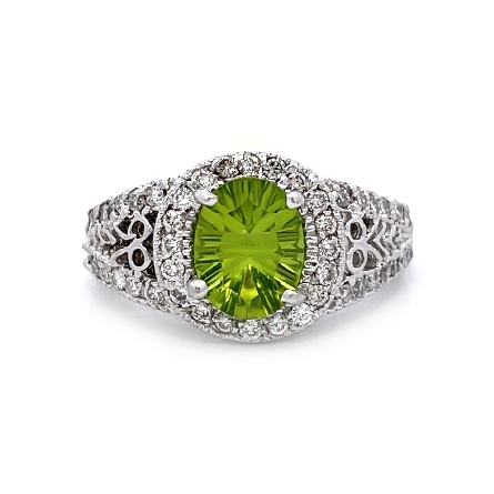 18K White Gold Estate  Peridot Halo Milgrain Ri...