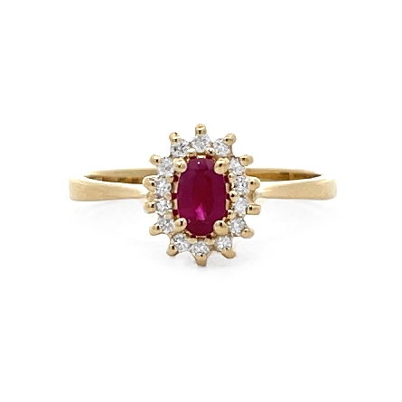 14K Yellow Gold Estate Oval Halo Ruby Ring w/Di...