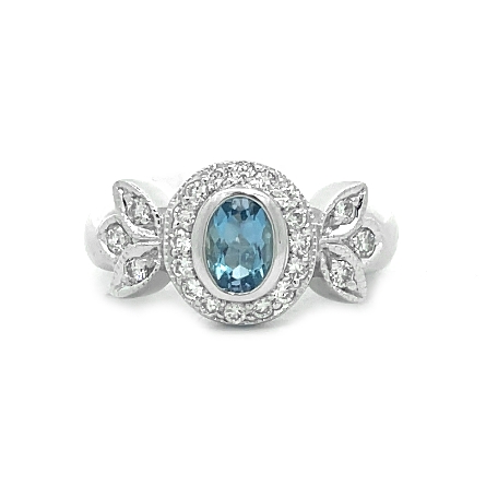 18K White Gold Estate Aquamarine Bezel Ring w/D...