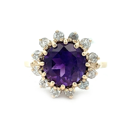 14K Yellow Gold Estate Round Halo Amethyst Ring...