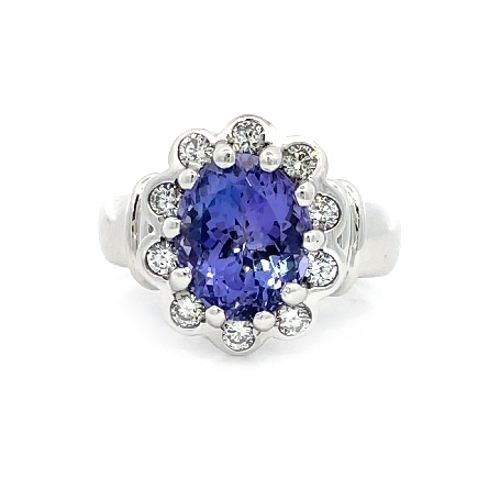 14K White Gold Estate Tanzanite Oval Halo Bezel...