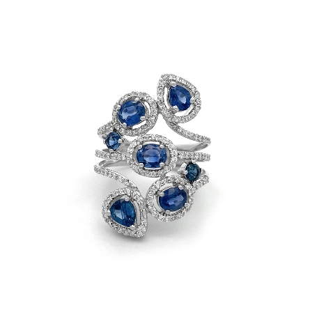 18K White Gold Estate Sapphire=2.50apx 3Row Byp...