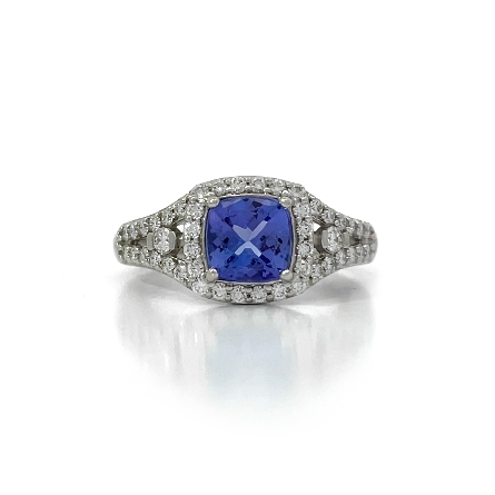 14K White Gold Estate Tanzanite Halo Cushion Ri...