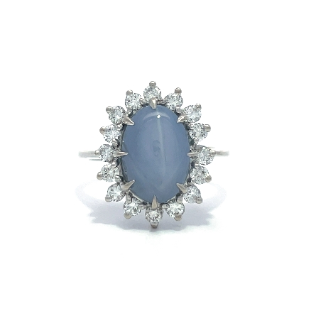 14K White Gold Estate Star Sapphire Halo Ring w...