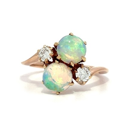 /home/earthtreasures/catalog.shopearthtreasures.com/imagedumplarge/EARTH_U2-16902.jpg 14K Rose Gold Estate Opal Four Stone Bypass Rin...