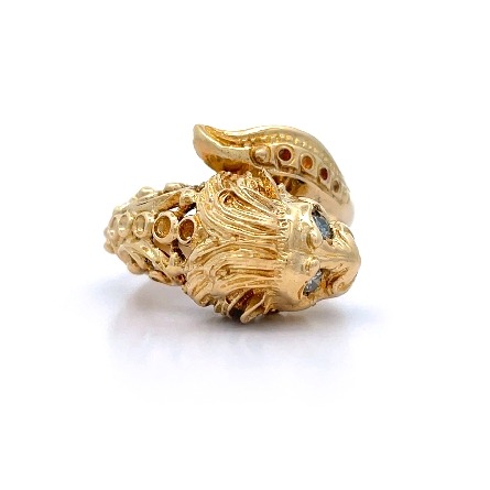 14K Yellow Gold Estate Sapphire Lion Ring w/2Di...