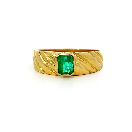 /home/earthtreasures/catalog.shopearthtreasures.com/imagedumplarge/EARTH_U2-17114.jpg 18K Yellow Gold Estate Emerald Bezel Ribbed Rin...
