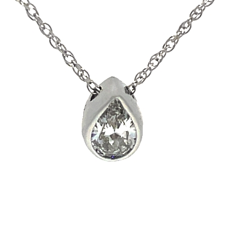 14K White Gold Estate 18inch Bezel Necklace w/1 Pear Diamond=.67ct VVS1 E and Diams=.05ctw SI H-I 