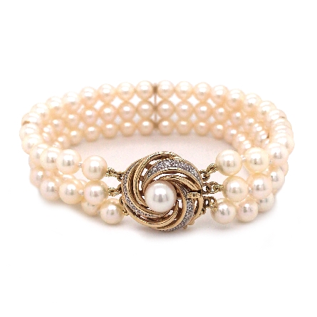 14K Yellow Gold Estate 7.5inch 3Strand Pearl an...