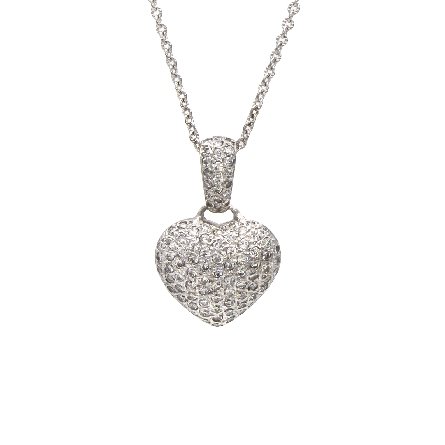 14K White Gold Estate Puffed Pave Heart Enhance...