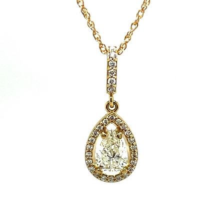 14K Yellow Gold Estate Pear Shaped Pendant w/Pear Diam=.84ct SI1 J and Diams=.16ctw I1 -HG on 18inch Chain