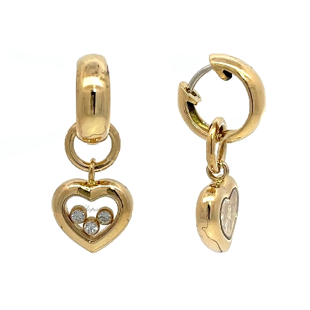 18K Yellow Gold Estate Chopard Happy Heart Hoop Earrings w/Diamonds=.18apx VS F-G 8.70dwt