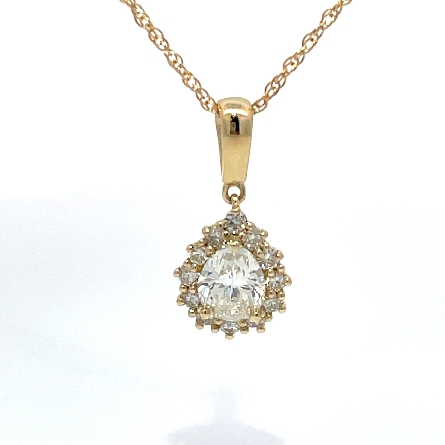 14K Yellow Gold Estate 18inch Pear Halo Pendant Necklace w/1 Pear Diamond=1.00ct SI2 J and Diams=.33ctw SI H-I 