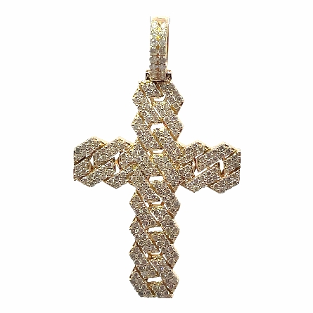 14K Yellow Gold Estate Chain Link Pave Cross Pe...
