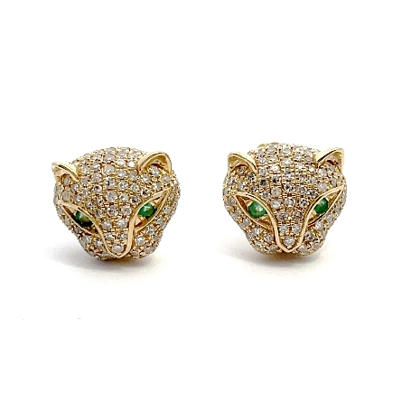 14K Yellow Gold Estate Panther Stud Earrings w/...