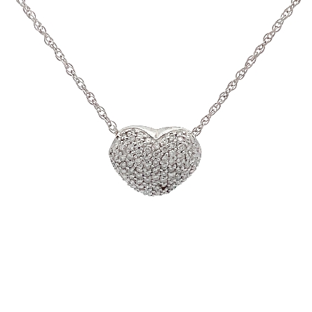 14K White Gold Estate Puffed Pave Heart 18inch Necklace w/100Diamonds=.50apx VS-SI H-I 2.5dwt
