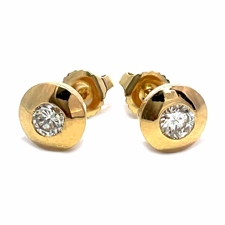 14K Yellow Gold Estate Bezel Stud Earrings w/2Diamonds=.50apx SI2 J 1.2dwt 