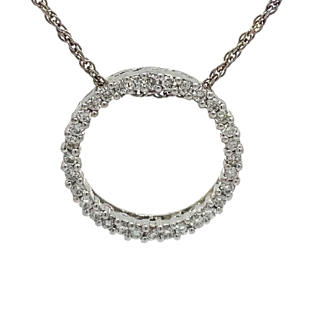 14K White Gold Estate Open Circle Necklace w/Diamonds=.33apx SI H-I on 16inch Rope Chain 2.3dwt