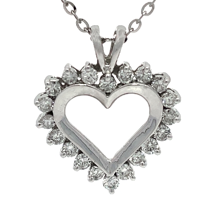 14K White Gold Estate Open Heart Necklace w/Diamonds=1.00apx SI2-I1 H-I on 16inch Diamond-Cut Chain 3.0dwt