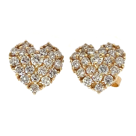 14K Yellow Gold Estate Heart Earrings w/Diams=1.30apx SI1-SI2 H-I 2.1dwt