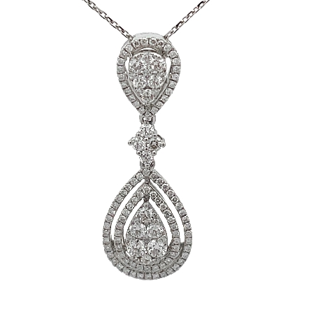 14K White Gold Estate Double Pear-shape Cluster Pendant w/Diams=2.00apx SI H-I and 20inch Chain 3.2dwt  