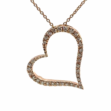 18K Rose Gold Estate 16-18inch Sideways Dangle Heart Necklace w/Diamonds=.25apx SI H-I 2.0dwt