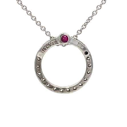 18K White Gold Estate Roberto Coin Circle Necklace w/Diamonds=.10apx SI H-I and 1 Ruby 16-18inches 17.7dwt