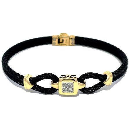 18K Yellow Gold and Black Stainless Steel Cable...