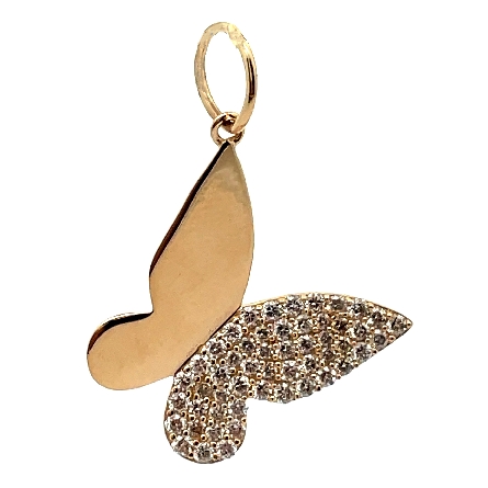 14K Yellow Gold Estate Pave Butterfly Pendant w...