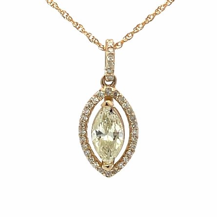 14K Yellow Gold Estate Vertical Marquise Halo Pendant w/1 Marquise Diamond=1.23ct I1 L and 33Diamonds=.26ctw SI H-I on 18inch Chain 