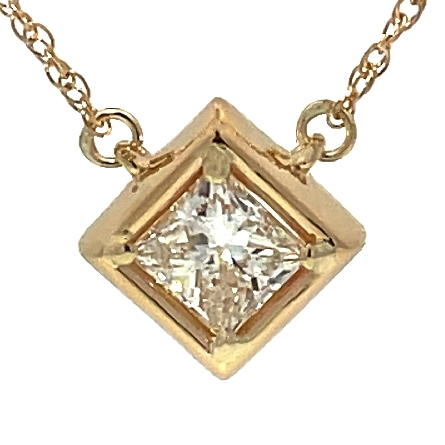 14K Yellow Gold Estate 18inch Kite Shaped Bezel Necklace w/Princess Diam=1.01ct SI2 J