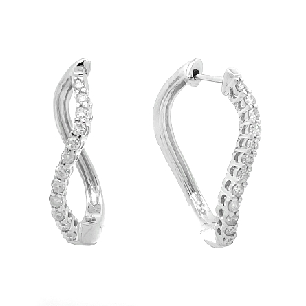 14K White Gold Estate Curve Hoop Earrings w/24D...