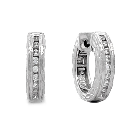 14K White Gold Estate Locking Carved Huggie Hoo...