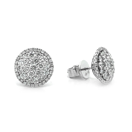 18K White Gold Estate Round Halo Cluster Earrin...