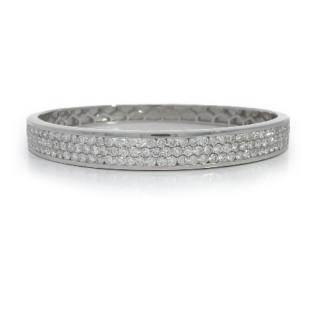 14K White Gold Estate 3Row Pave Hinged Bangle B...
