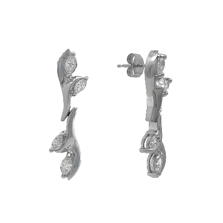 14K White Gold Estate Dangle Vine Earrings w/8 ...